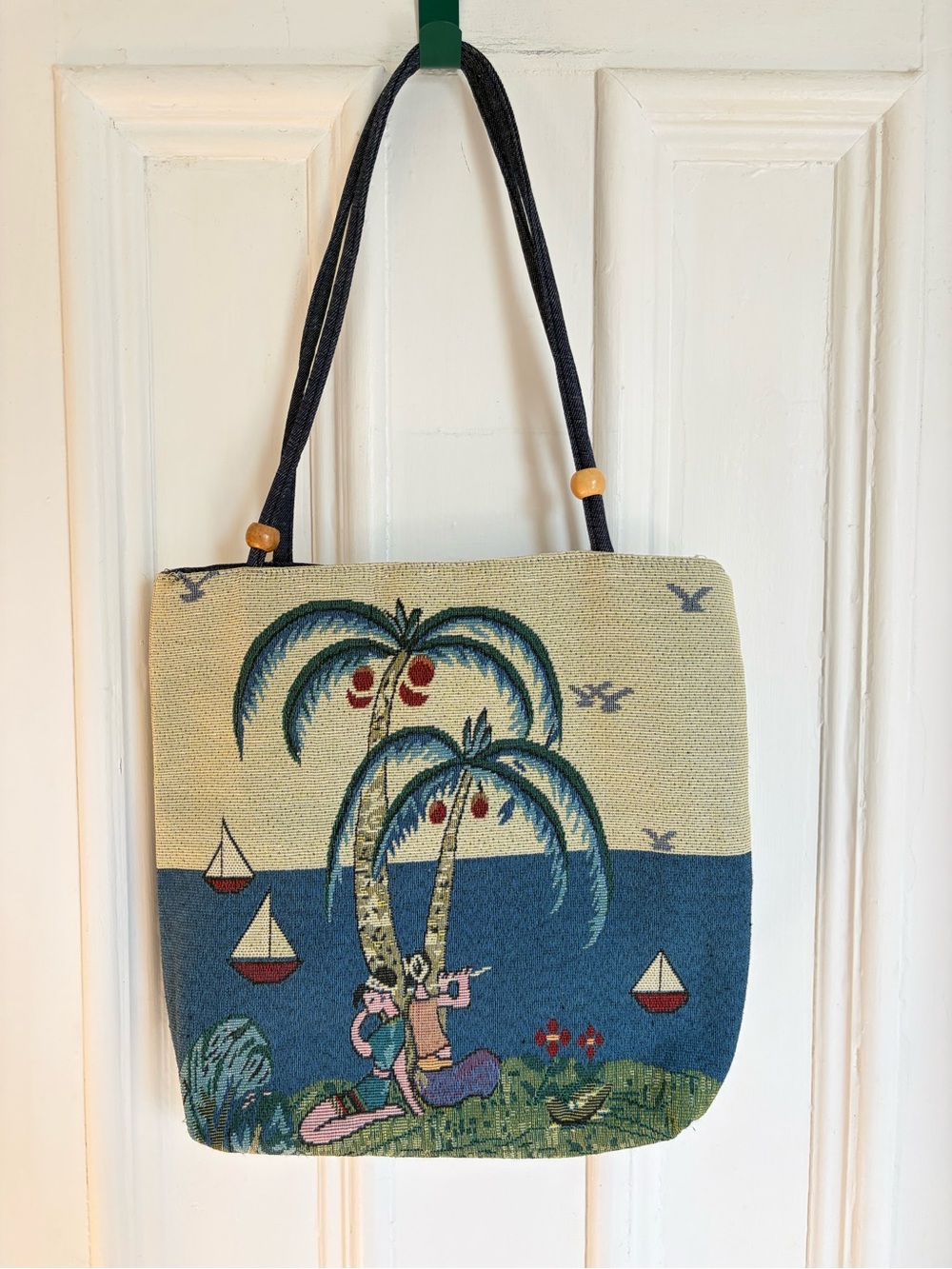 Vintage Tapestry Tropical Palm Beach Tote Bag - Blue